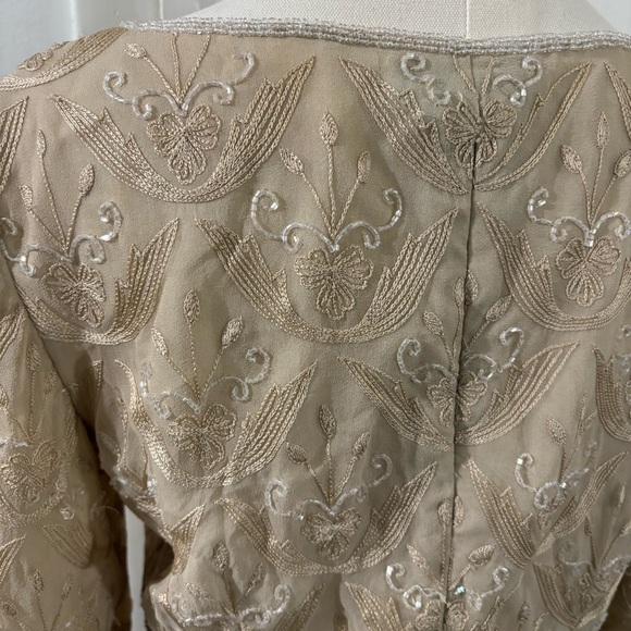 Adrianna Papell 100% Silk Champagne Beaded Evening Top Blouse Sz 8P Elegant - Picture 5 of 10